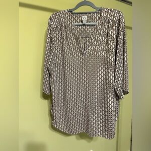 Worthington Geometric Brown and White Fabric Tunic